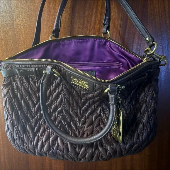 Coach Brown and Purple Quilted Shoulder Bag - Picture 3 of 3